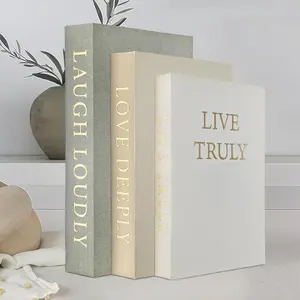 Set of 3 Aesthetic Linen Fake Book Boxes Faux Decorative Books for Coffee Table Bookshelf Entryway Tables Decor