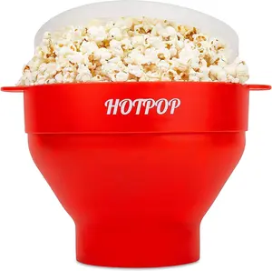 Microwave Popcorn Popper - Silicone Bowl, BPA-Free & Dishwasher Safe, Red Glass Tableware Lids