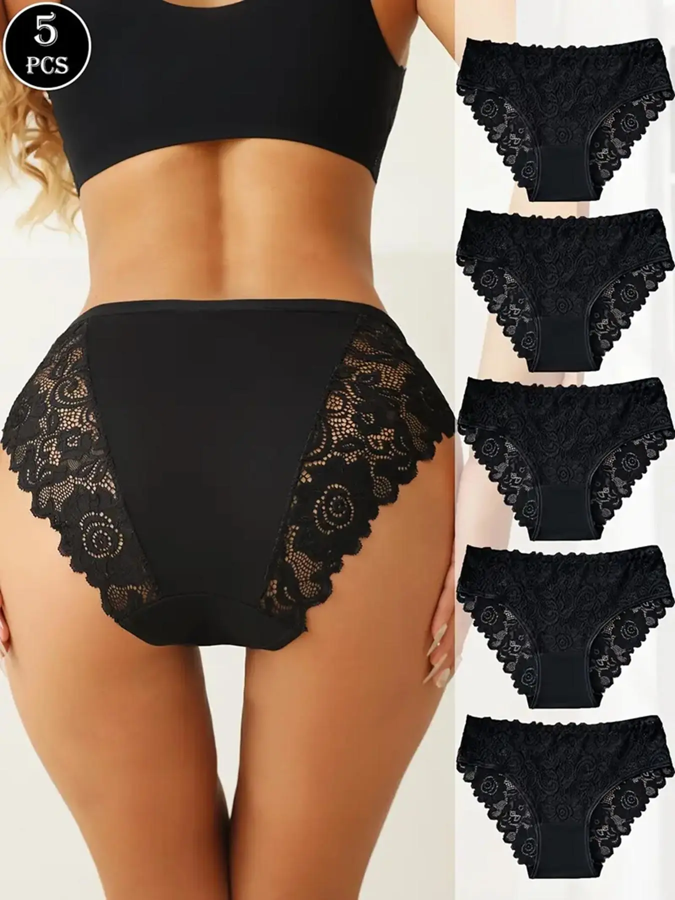 3/5-pack high-waisted feminine floral lace triangle panties, nylon high elasticity, plus size friendly, soft and skin-friendly, suitable for daily commuting and dating, breathable women's panty set