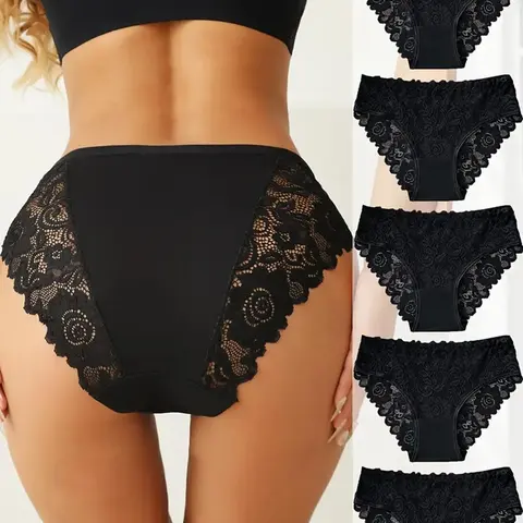 3/5-Pack High-Waisted Floral Lace Triangle Panties, Soft Comfy Nylon, High Elasticity, Plus Size Friendly, Skin-Friendly Breathable Women's Underwear Set, Soft Breathable Knickers