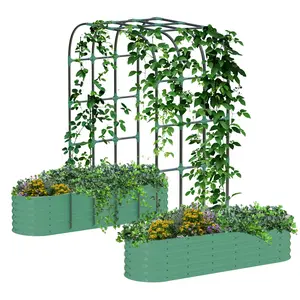 Raised Garden Bed set, 2 In 1 Vertical Gardening System for Outdoor Climbing Plants & Flowers, with 89" Rust-Proofs Trellis Arch, Heavys-Duty Planter Box Tool-Free Assembly