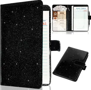 Server Book for Waitress,Leather Waiter Book Organizer with Zipper Pocket, Bling Waitress Money Wallet and Pen Holder