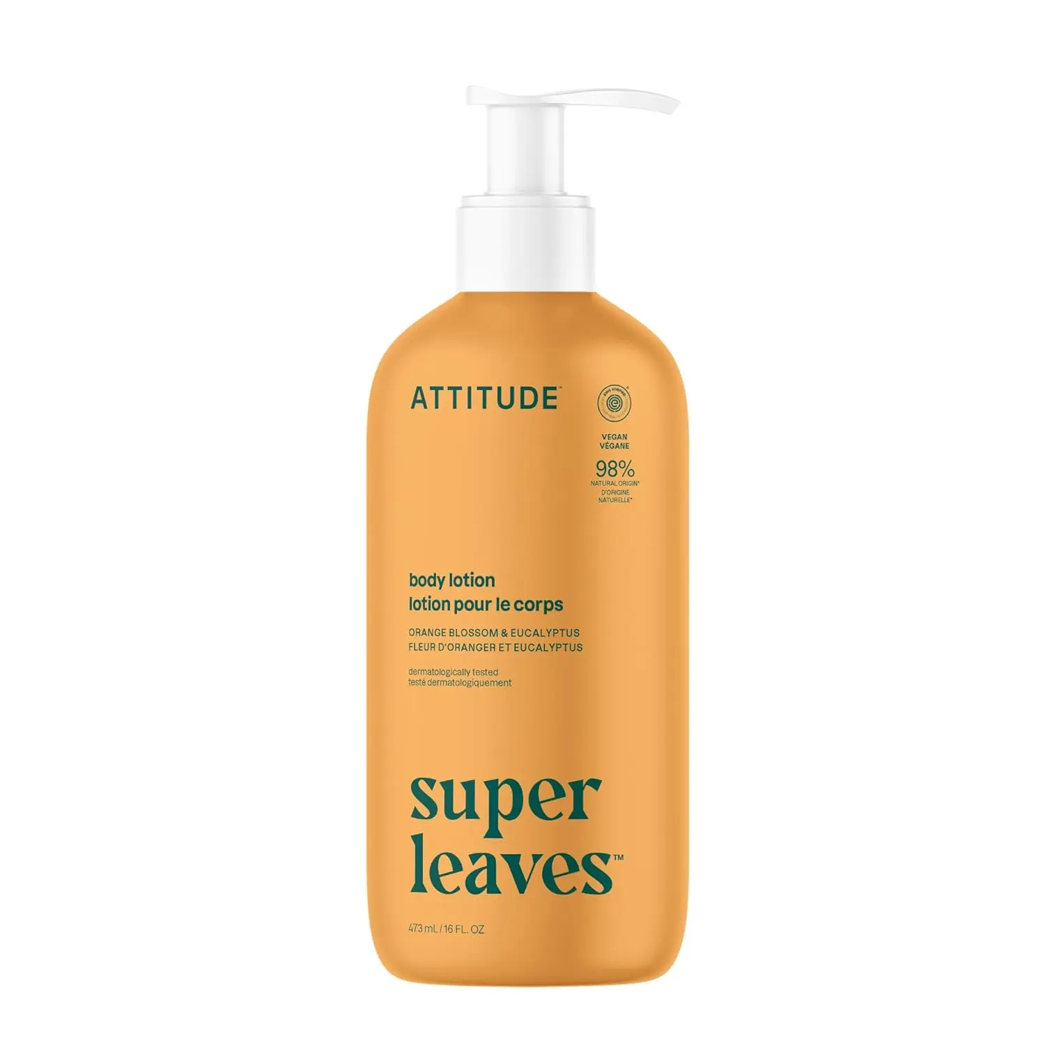 ATTITUDE Body Lotion, EWG Verified Moisturizer, Vegan Skin Care Products, Non-Greasy, Hydrating for Dry Skin, Cruelty Free, Orange Blossom & Eucalyptus Scent, 16 Fl Oz