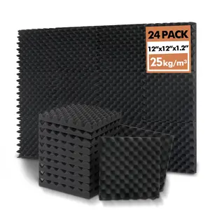 24 Pack Acoustic Panels, 12x12x1.2 Inches Egg Crate Acoustic Foam Panels, Sound Proof Foam Panels Noise Reducing for Walls and Ceiling, Acoustic Wall Panels Sound Absorbing, Soundproof Wall Panels