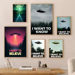 I WANT TO BELIEVE Painting Calligraphy Gallery-Quality Canvas Wall Art Poster | Waterproof & Fade-Resistant | Minimalist Unframed Design | Living Room, Bedroom & Office Decor | Multiple Sizes | Holiday gifts