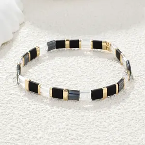 KELITCH Women Stretch Bracelets Delicate Black Tila Miyuki Beads Bracelets Handmade Bangles