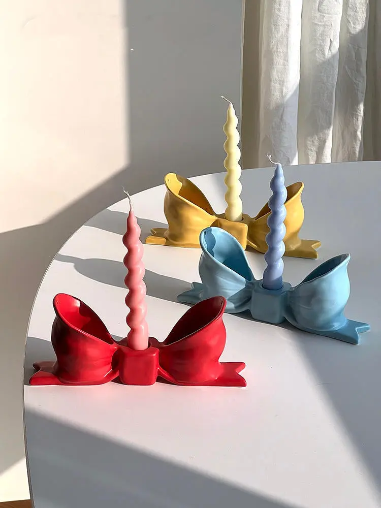 Ceramic Bow Tie Decorative Candlestick Holders, Playful Indoor Room Decor, Ideal Birthday Gift for Girls, Bedroom