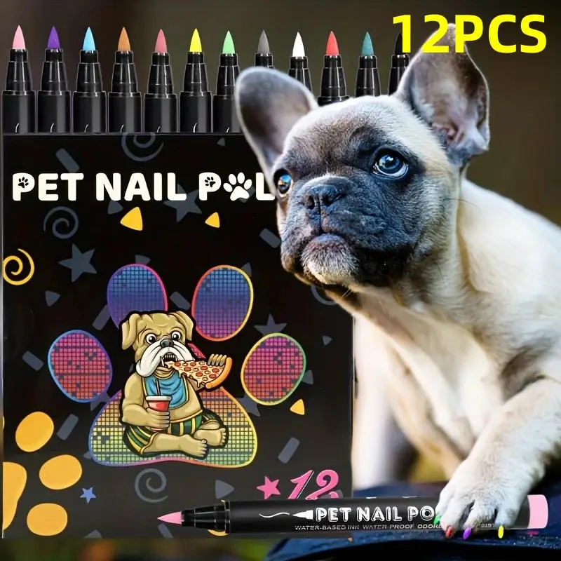 12-Piece Pet Nail Polish Set, 12 Colors, Fast-Drying, Non-Toxic, Easy Application, Perfect for Dogs and Cats, Pet Care Kit