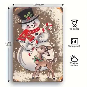 Retro snowman and reindeer metal wall decorations - Heavy-duty iron festive signs, equipped with hats and candy sticks, no electricity required - Suitable for Christmas decorations in homes, cafes, gardens, bars - Easily hung by pre-drilled holes