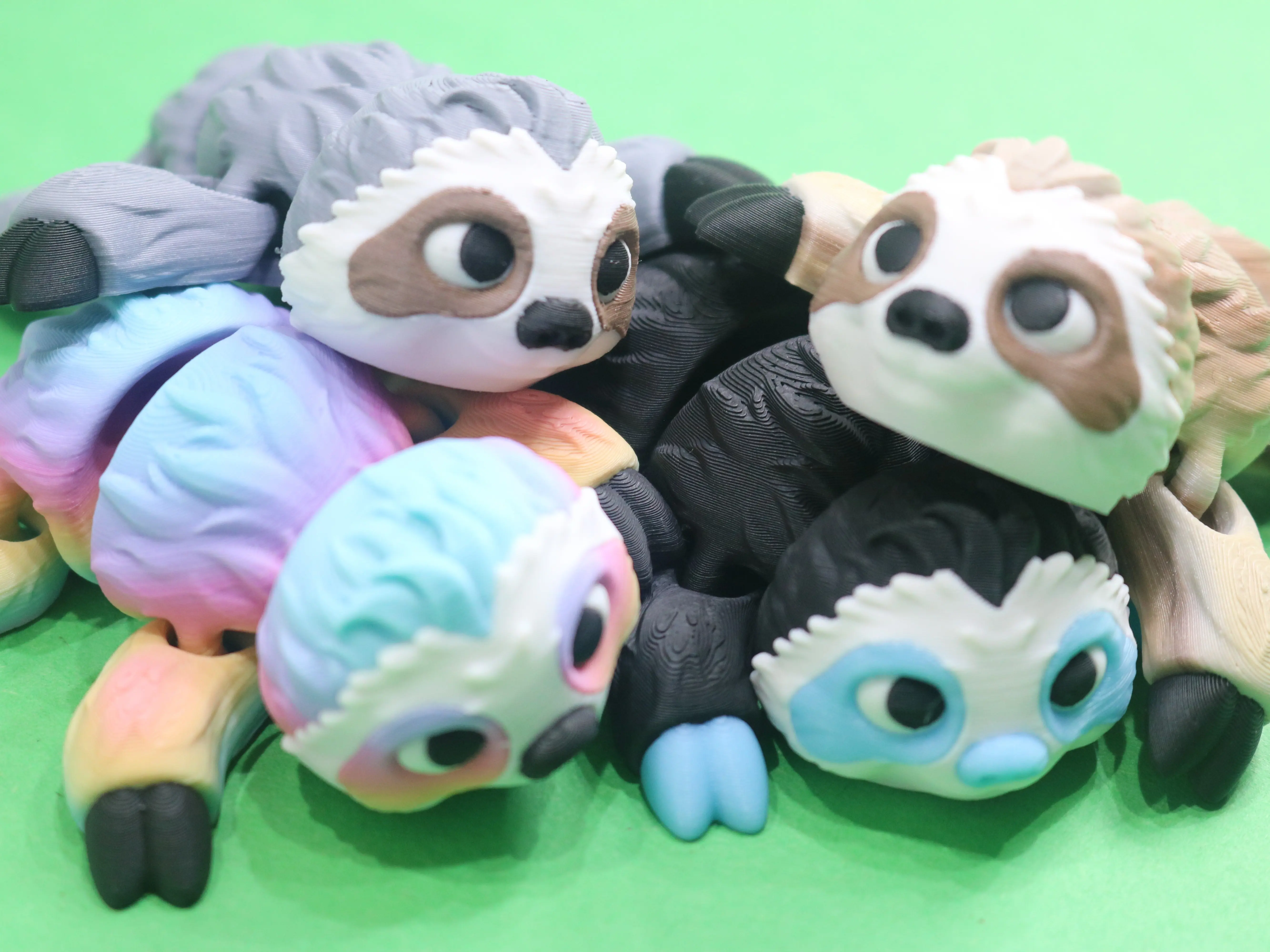 Articulating Magnetic Sloth – 3.25" 3D Printed Poseable Figurine – Glow in the Dark & Rainbow Options