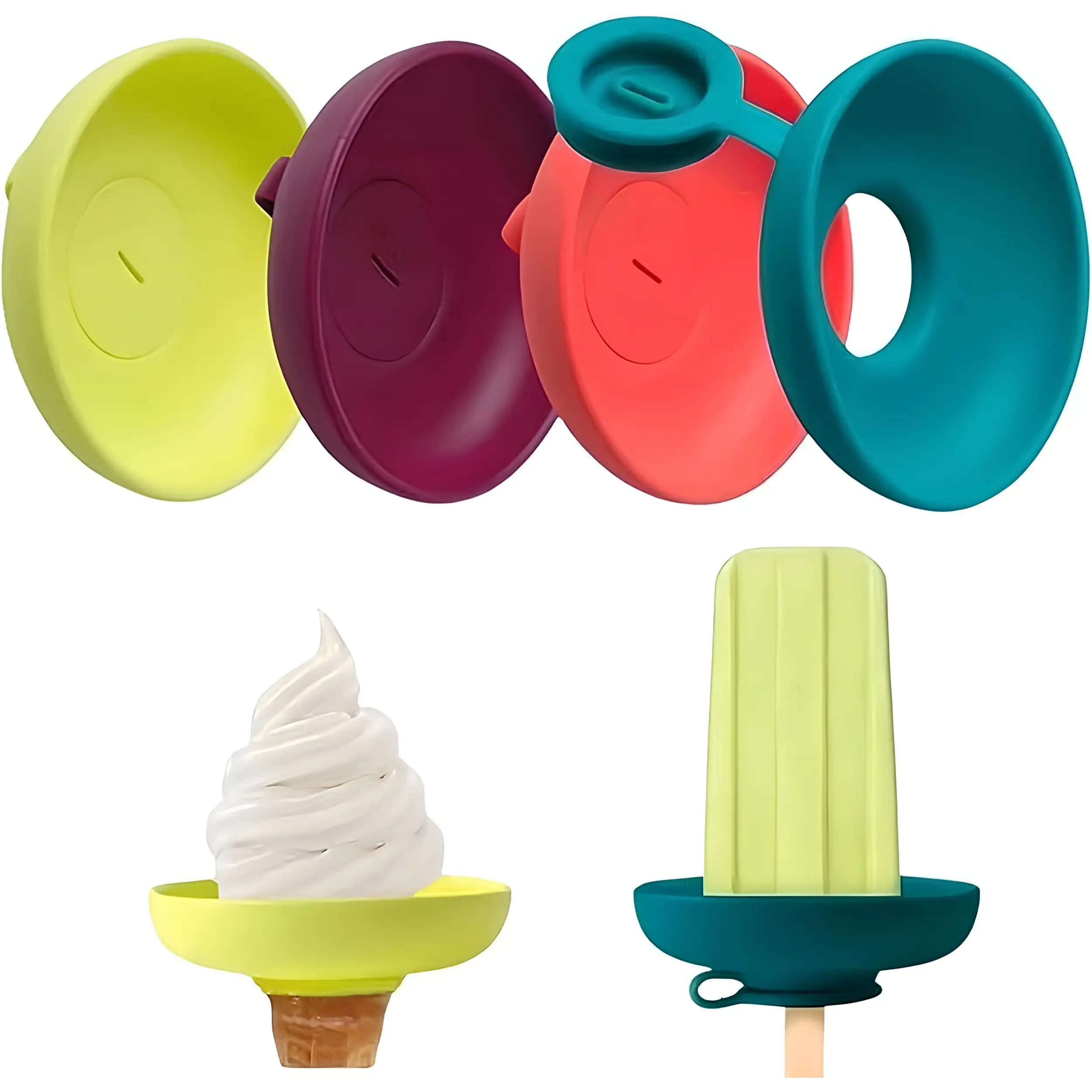 4-Piece Anti-Drip Popsicle Holders for Kids Creative Ice Cream Drip Catchers, Reusable Dishwasher-Safe Frozen Treat Holders for Popsicles, Ice Pops & Frozen Snacks