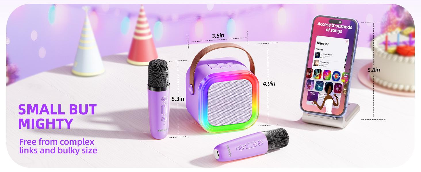 Mini Karaoke Machine for Kids Adults, Portable Bluetooth Speaker with 2 Wireless Microphones,Toys Birthday Gifts for Girls Ages 4, 5, 6, 7, 8,9,10,11,12+ Family Home Party (Purple)