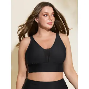 BLOOMCHIC Plus Size Contrast Mesh UPF 50+ Swim Top [M-6X]2026 Summer Vibes Swimweek