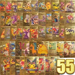 Custom Fanart Charizard Venusaur Blastoise Rare Pokemon Cards Foil GOLD Booster PACK CARDS 55 pcs - TCG GX Vmax GX Cards -Ultra rare cards - Mew Mewtwo Pikachu Cards - kids gift toy