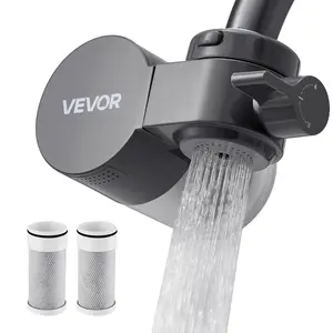 VEVOR Faucet Mount Water Filter,  Horizontal Water Purifier for Sink Tap, Carbon Fiber Filter, Removes Chlorine Lead with 3 Filters, Fits Most Kitchen or Bathroom Faucets, Gray