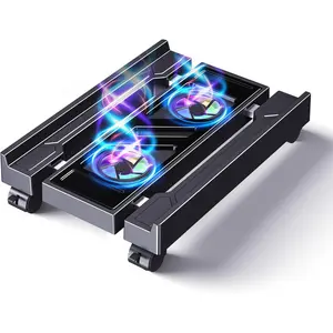 Adjustable Computer Tower Stand with Cooler Fan and Light PC Stand for Floor Mobile CPU Holder with 4 Caster Wheels Fits Most PC Tower Under Desk CPU Holder for Office Gamers and Students