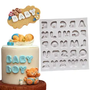 Button Letter Silicone Mold DIY Handmade Fondant Cake Decoration, Reusable Sugar Art Clay Mold, Baking Tool for Home Birthday Party Festive Use Baked