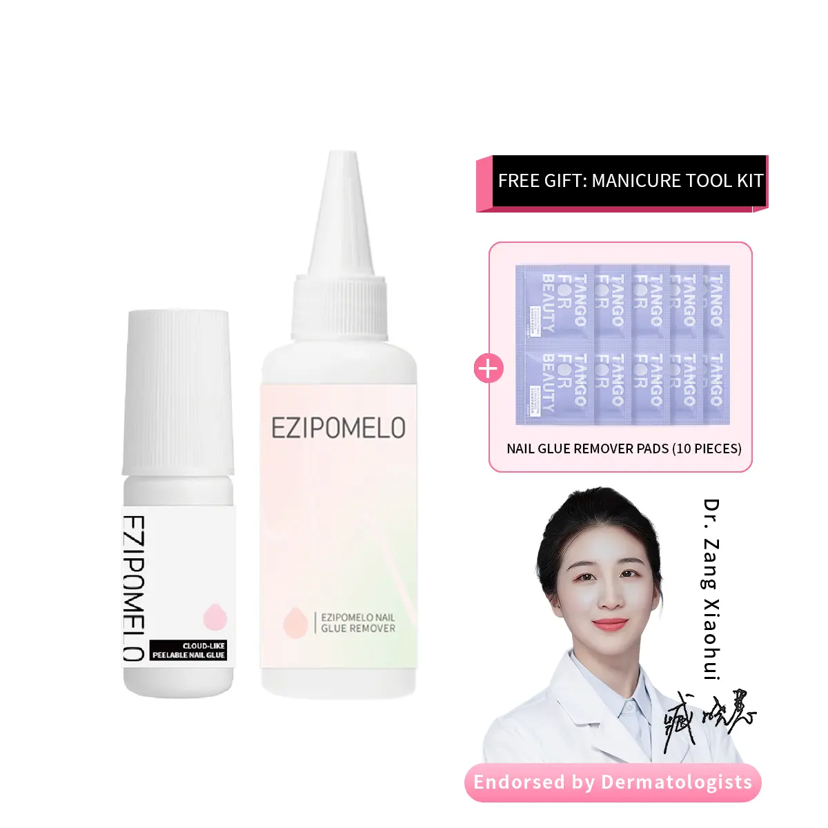 EZIPOMELO Newly Upgraded Quick Drying Brush on Nail Glue Strong Adhesive for Press On Nails Tips and Acrylic Nails,  No Need for UV Lamp Long Lasting Fake Acrylic Nails Kit Glue Gel，Hema-Free Safety Non-Acid Non-Toxic