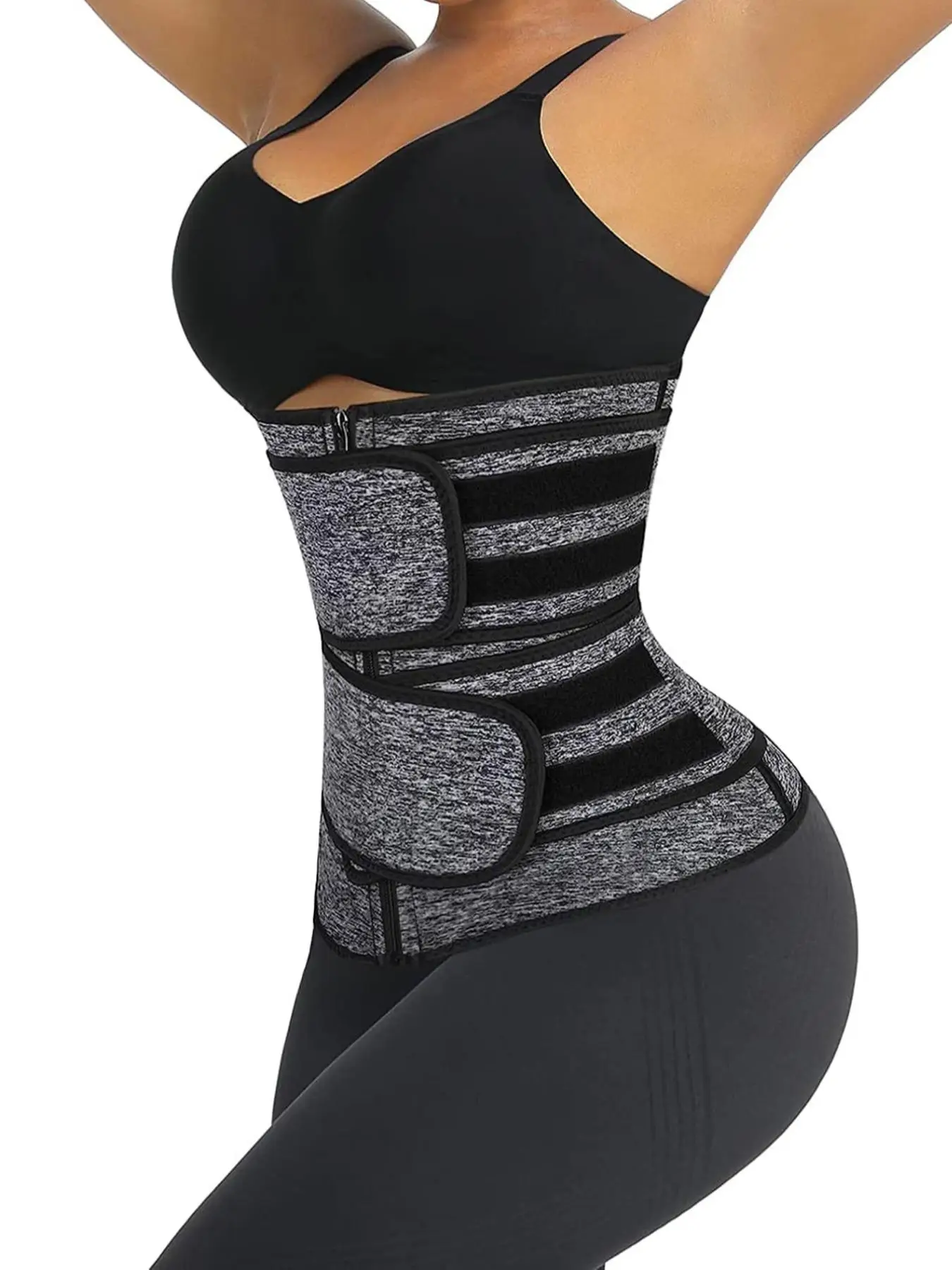 Women's Contrast Binding Zip Front Adjustable Waist Trainer, Compression Trimmer Belt Waist Cincher, Lady Tummy Control Fajas Shapewear Clothes Valent