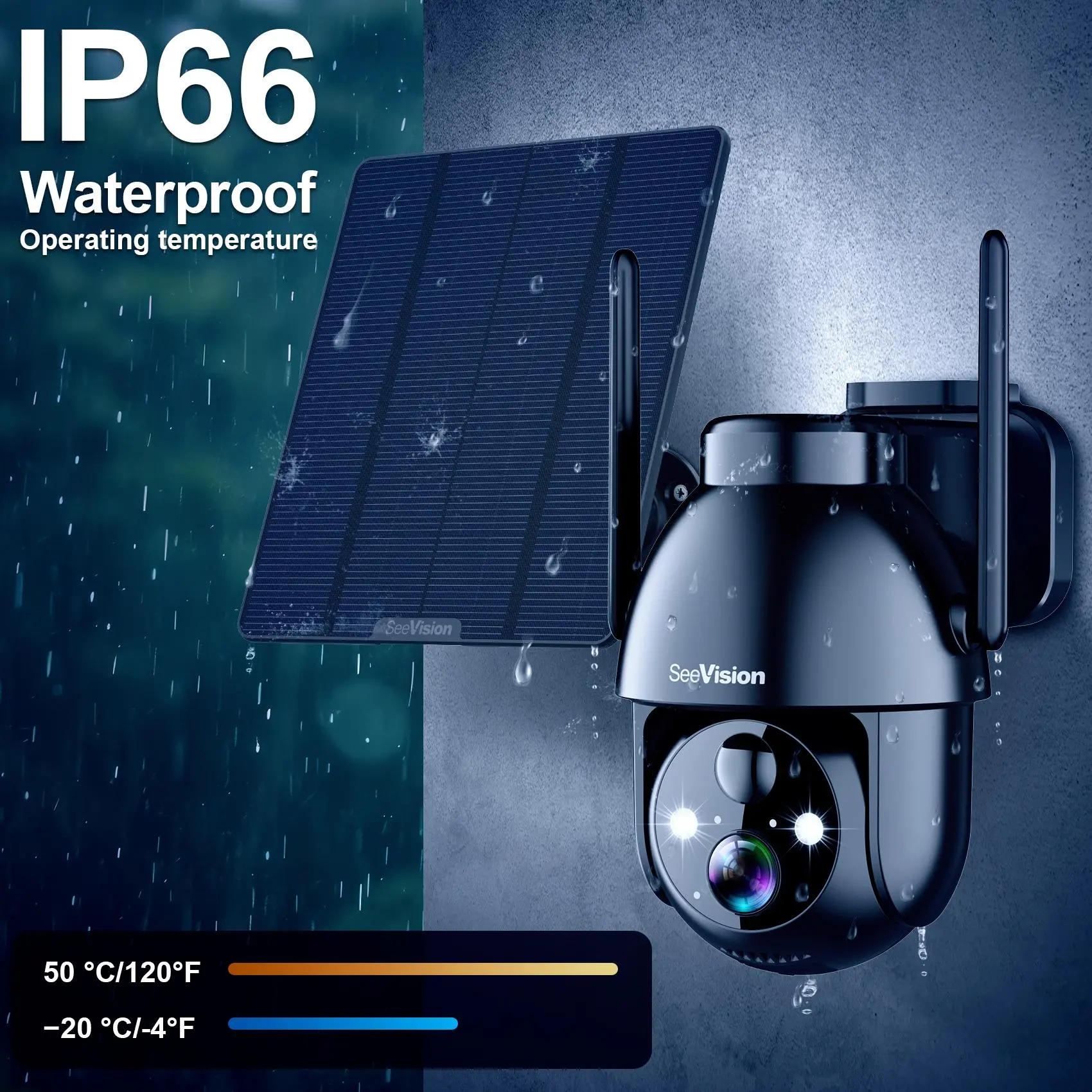 4G LTE Solar Powered Outdoor Security Camera, Wireless 3MP 2K Camera with Siren, PIR Motion Detection, and SIM Card