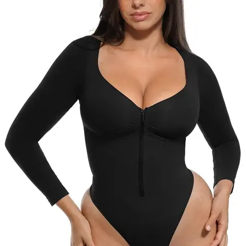 Shapellx Seamless Full-Body Zipper Shaper Bodysuit | Shapewear with Bust Support & Thong Bottom for Women
