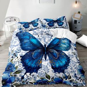 butterfly & floral print duvet cover set, 2/3 counts/set duvet cover & pillowcase without filler, soft comfortable bedding set for home bedroom