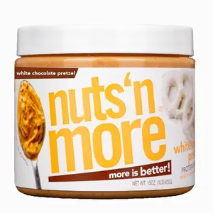 Nuts ‘N More White Chocolate Pretzel Peanut Butter Spread - High Protein, Low Carb, Low Sugar, Gluten Free, Non-GMO, All-Natural Nut Butter Snack (15oz Jar)