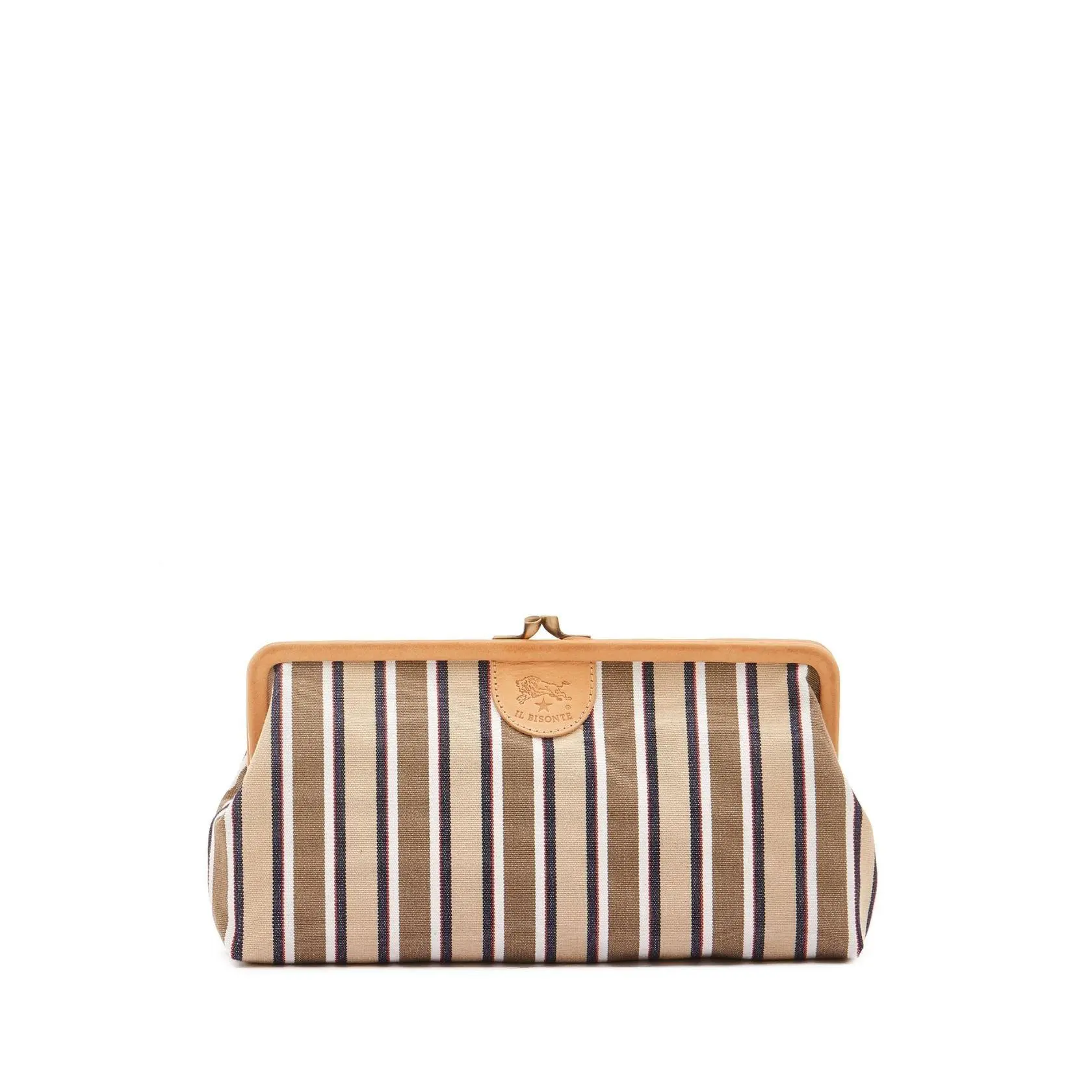 IL BISONTE Manuela Canvas and Leather Clutch Handbag - Beige Stripe