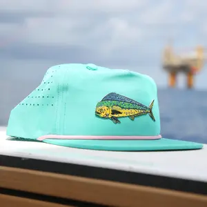 Mahi Rope Hat with Embroidered Fish Design in Vibrant Teal Color for Outdoor Adventures Versatile & Comfortable