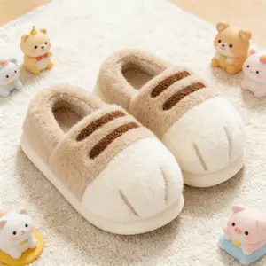 Warm for Men & Women' Cozy Plush Slippers with Cute Kitten Paw - Soft Indoor Winter Shoes, Warm, Slip- Round Toe, Unisex for Ages (PVC Sole) - Autumn/Winter Warmth for Comfortable House Shoes Suitable for Indoor Use