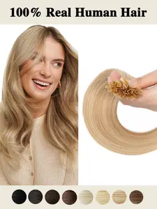 K Tip Hair Extensions 100% Real Human Hair Keratin Pre Bonded Hot Fusion Nail Tip Balayage Natural Silky Straight Extensions 50S 30G/Pack 18Inch