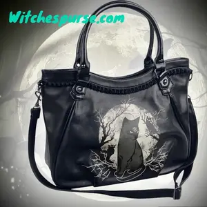 Gothic Black Cat Alternative Purse - Hecate in Full Moon Crossbody Handbag