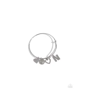 Making It INITIAL - Silver Letter Heart Bangle Bracelet - N - Paparazzi