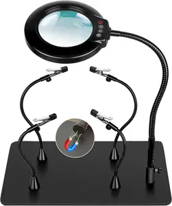 Soldering Helping Hands 10X Magnifying Glass with light and Stand PCB Holder,  Soldering Station Third Hand Tools Magnifier with Thickening  Clip Large  Base for Repairing
