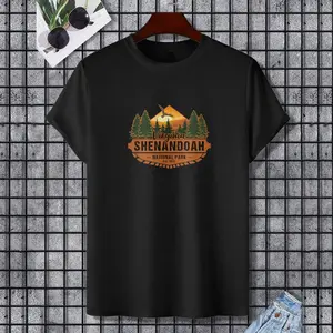 Shenandoah National Park Virginia USA Hiking Travel Souvenir T-Shirt, 100% Cotton, Single Side Printed, Black Short Sleeve T-shirt, Gift for Family Friends, S-XXXL, 1 pc, Fabric Weight 180g