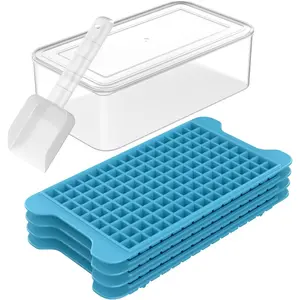 Mini Ice Cube Tray Set, Small Ice Trays for Freezer with Bin, 135×4PCS Easy Release Nugget Ice Tray, Crushed Ice Tray with Ice Container