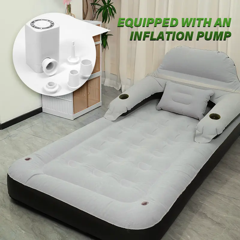 1-Person Inflatable Mattress with Back Pillow and Air Pump, Portable Airbed, Inflatable Travel Bed, Self Inflating Bed for Outdoor Camping & Home Use