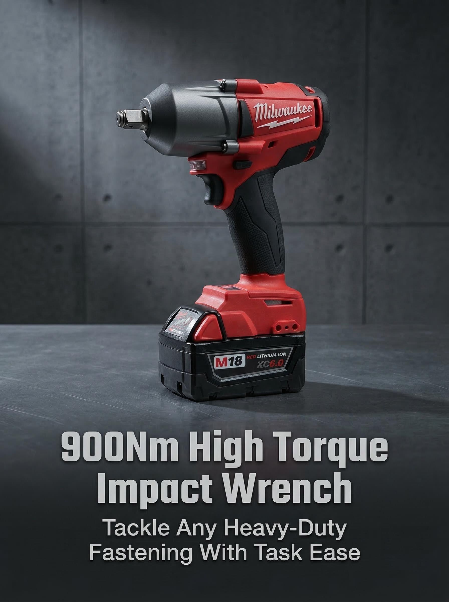 Milwaukee M18 FMTIWF12 18V Cordless Impact Wrench Suitable for Auto Repair and Steel Structure Installation Power Tool 900Nm Removal Torque Three-Speed Adjustable Compact Design