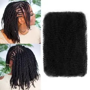 Spring Twist Hair Afro Kinkys Bulk Human Hair Marley Twist Braiding Hair Pre-Separated Cuban Twist Crochet Hair Natural Black Color