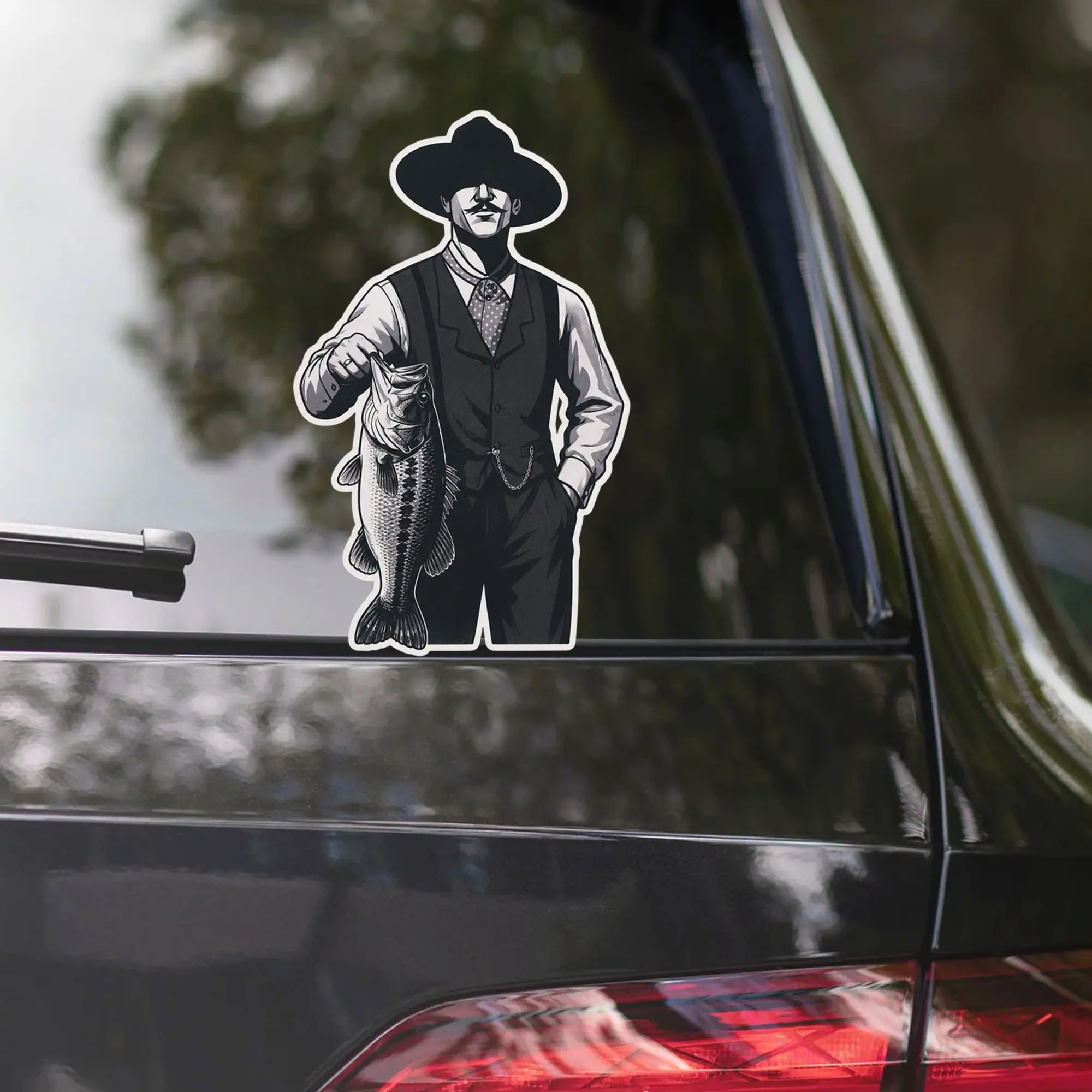 Doc Holliday Cowboy Gentleman Bass Fishing Vinyl Sticker, Waterproof Die Cut Vintage Angler Decal, Truck Boat Laptop Decor