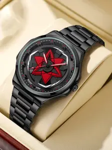 High-end Luxury Naruto Inspired Hollow Design Men's Rotating Waterproof Quartz Watch in Red Gift Box