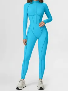 Women's autumn and winter new stand-up collar Sporty Comfy jumpsuit half-zip one-piece fitness wear high-intensity sports yoga wear suitable for sports and daily wear