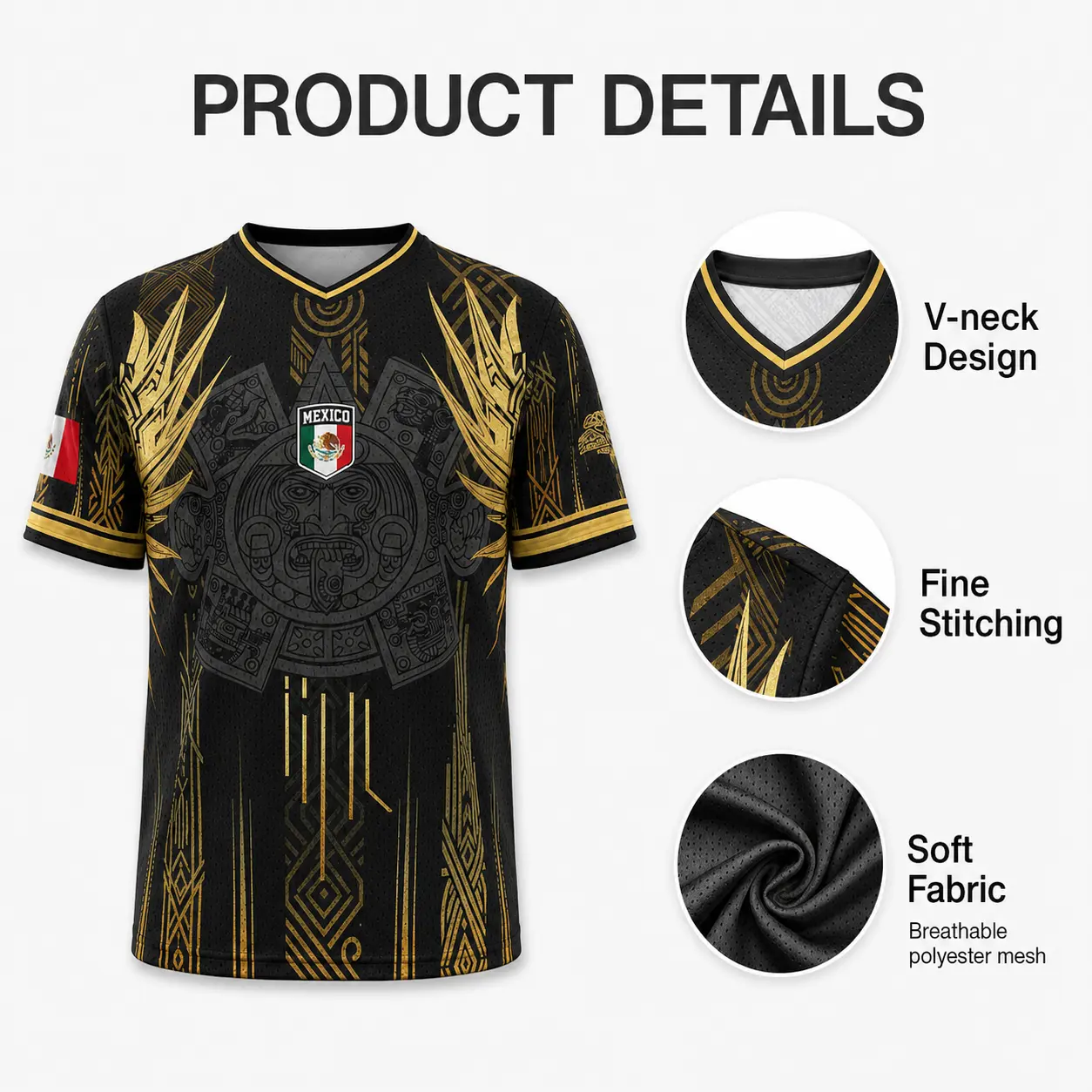 Men's Mexican Aztec Soccer Jersey - 2026 Mexico Football Jersey, Ideal Gift for Fans, Game Day Outfit Top, Mexico 2026 Jersey