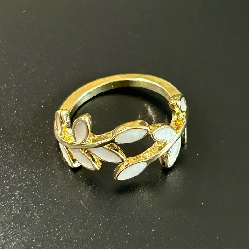 Gold-Plated Olive Branch Ring Adjustable Symbol of Peace & Resilience with White Enamel Leaves Palestinian Jewelry Palestinian Heritage Meaningful Jewelry