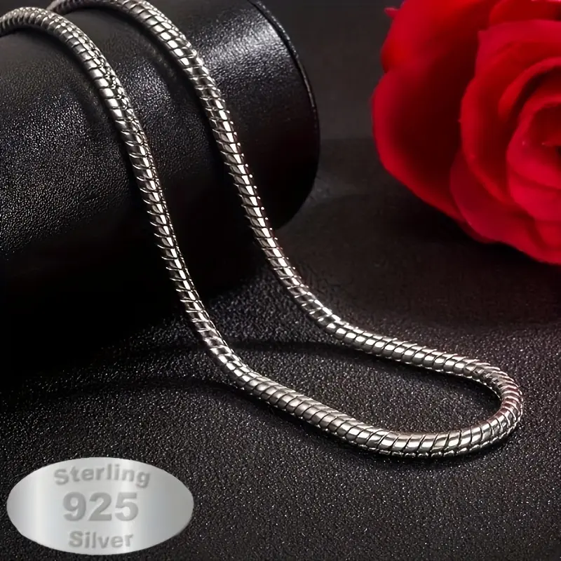 S925 Pure Silver Round Snake Bone Necklace - Unisex Multi-Size Fashion Jewelry Accessory, Ideal Adult Gift