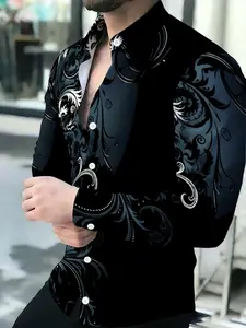 Black Pattern Men's Slim Blazer Jacket, Fashion Business Casual Top, Exquisite Embroidery Design, New Luxury Style Men's Wear