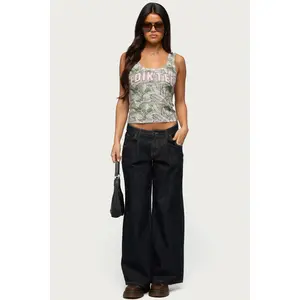 Pleated Low Rise Wide Leg Jeans