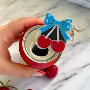 Cherry and Bow Fourth of July Pop Can Opener/ Soda Tab Opener Keychain