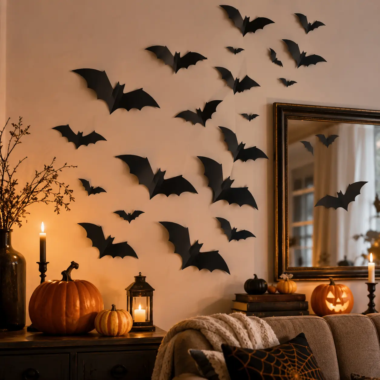 120PCS 3D Black Flying Bat Decorative Wall Stickers - 4 Sizes Removable Spooky Room Decals, Door & Photo Prop for Home Party Bedroom