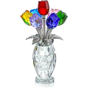 Colorful Crystal Rose Figurine - Rose Flower Gifts for - Wedding Collectible Figurines - Gift Box Included